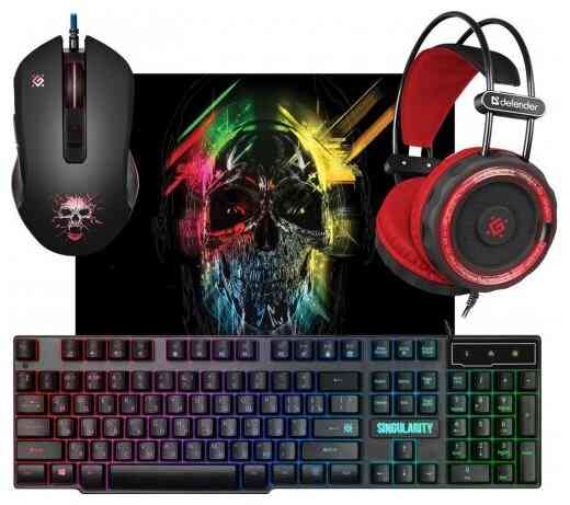 DEFENDER Игровой комплект Singularity MKP-118 мышь+клавиатура+гарнитура+ковер