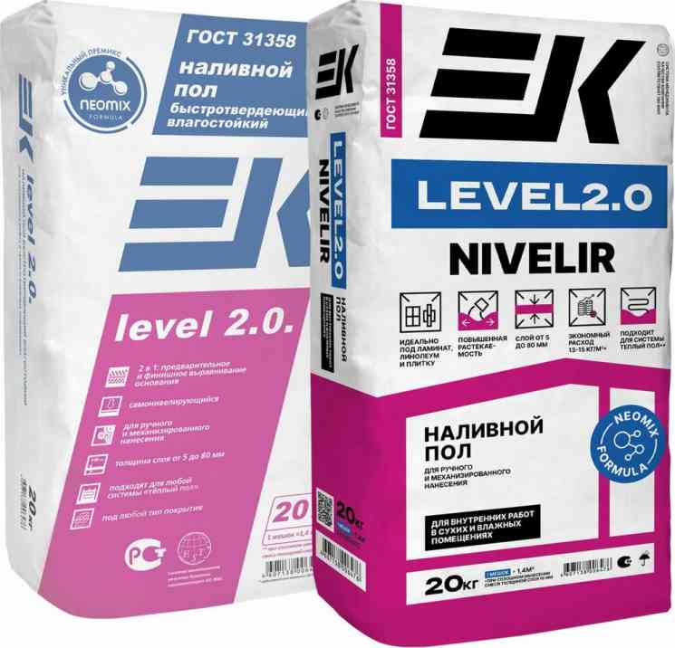 Смесь для пола ЕК LEVEL 2.0 влагостойкий (20кг) 5мм-80мм