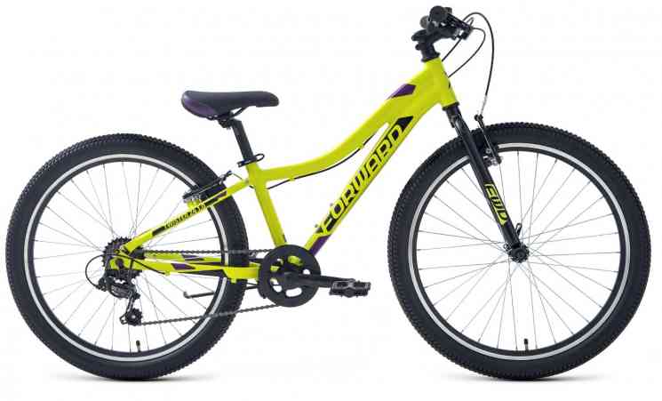 Велосипед FORWARD TWISTER 24 1.0 (рост 12" 7 ск.) 2020-2021, зеленый/фиолетовый