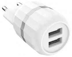 Сетевое з/у HOCO 2 USB выхода 12W (2400mAh/5V) C41A (белый) C41A