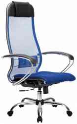 МЕТТА офисное МЕТТА "К-3" хром, ткань-сетка, сиденье и спинка регулируемые, синее кресло