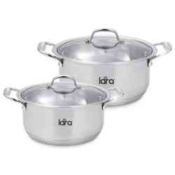 LARA LR02-105 Набор посуды HARMONY, 2 пр., (кастр. 2.3л + 4.2л ) стеклян. крышки капсуль дно