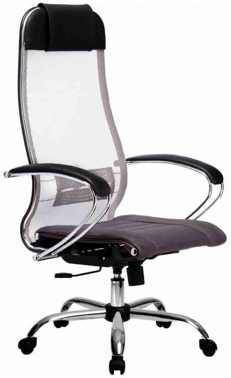 МЕТТА офисное МЕТТА "К-3" хром, ткань-сетка, сиденье и спинка регулируемые, темно-серое кресло