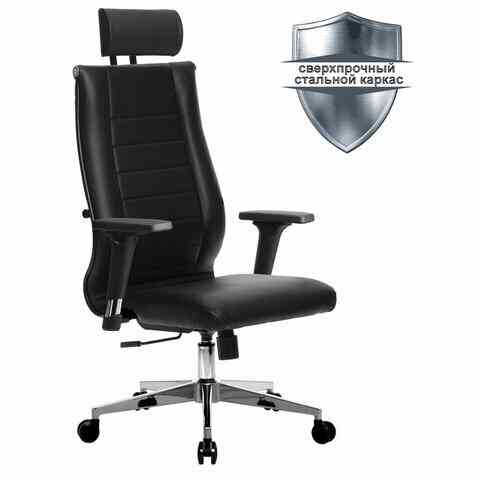 МЕТТА офисное МЕТТА "К-32-2D" хром, рецик. кожа, подголовник, сиденье и спинка мягкие, черное кресло
