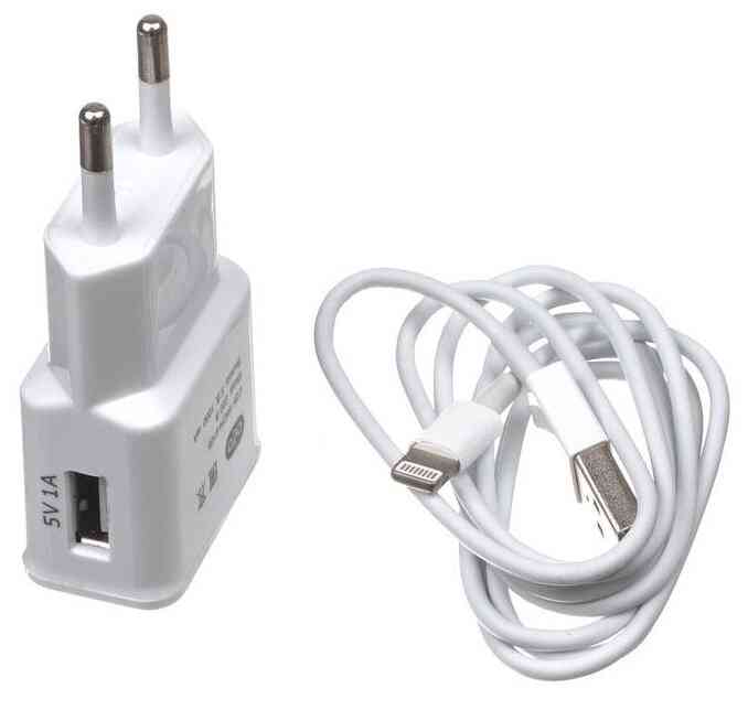 Сетевое з/у OLTO WCH-4105 (5V, 1A, USB + кабель Lighting для iPhone 5/6, белый)