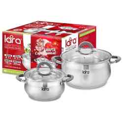 LARA LR02-109 Набор посуды Bell 2 пр. <кастр. 2.6л + 4,7л > стеклян. крышки, шкала