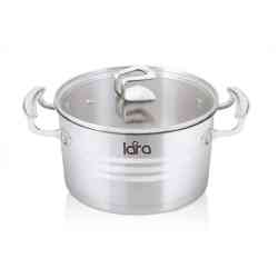 LARA LR02-12 Кастрюля (нерж) PREMIUM 18x10см, 2.3л,оцинк литые ручки,капсул индукц дно, плоск крышка