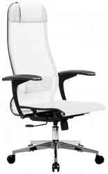 МЕТТА офисное МЕТТА "К-4-Т" хром, прочная сетка, сиденье и спинка регулируемые, белое кресло