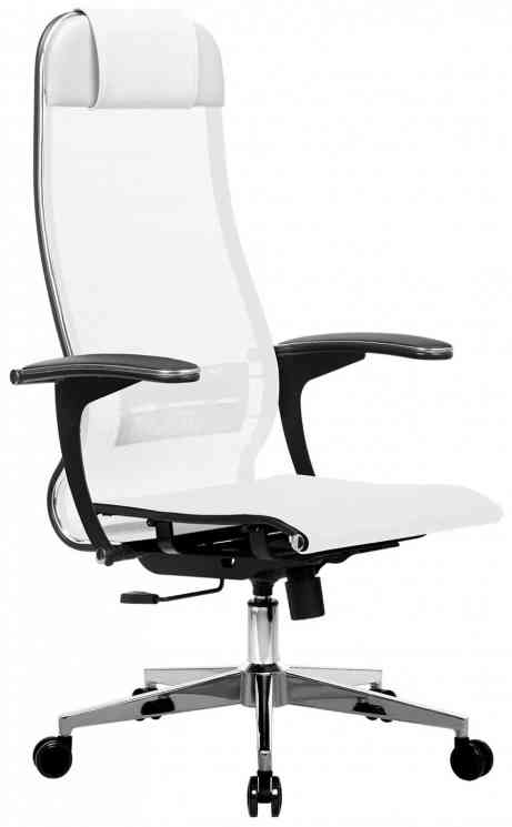 МЕТТА офисное МЕТТА "К-4-Т" хром, прочная сетка, сиденье и спинка регулируемые, белое кресло