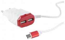 Сетевое з/у Red Line 2 USB+MicroUSB (модель NC-2.1AC), 2.1A, красный