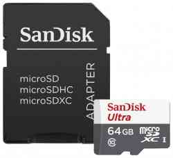 SANDISK MicroSDXC 64Gb Ultra, Class10 UHS-I 80Mb/s + Адаптер, RTL