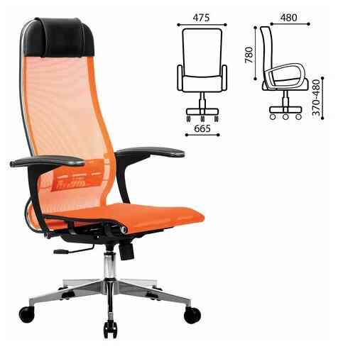 МЕТТА офисное МЕТТА "К-4-Т" хром, прочная сетка, сиденье и спинка регулируемые, оранжевое кресло