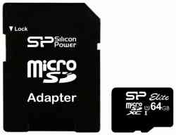 SILICON POWER MicroSDXC 64Gb Class10 UHS-I Elite + Адаптер RTL