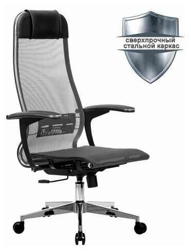 МЕТТА офисное МЕТТА "К-4-Т" хром, прочная сетка, сиденье и спинка регулируемые, серое кресло