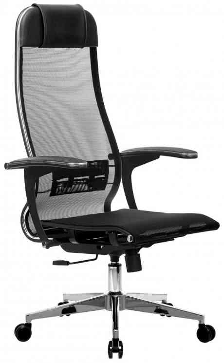 МЕТТА офисное МЕТТА "К-4-Т" хром, прочная сетка, сиденье и спинка регулируемые, черное кресло