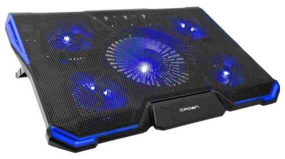 Охлаждающая подставка CROWN CMLS-k331 blue LED (до 19', 1*D140 + 4*D80, 7 уровней наклона, регулятор
