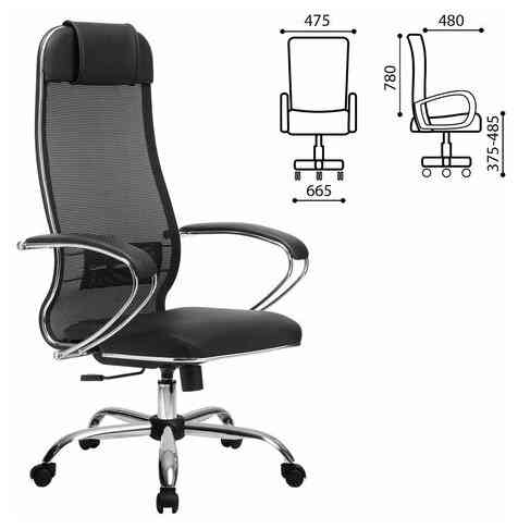 МЕТТА офисное МЕТТА "К-5.1" хром, ткань-сетка/кожа, сиденье мягкое, черное кресло